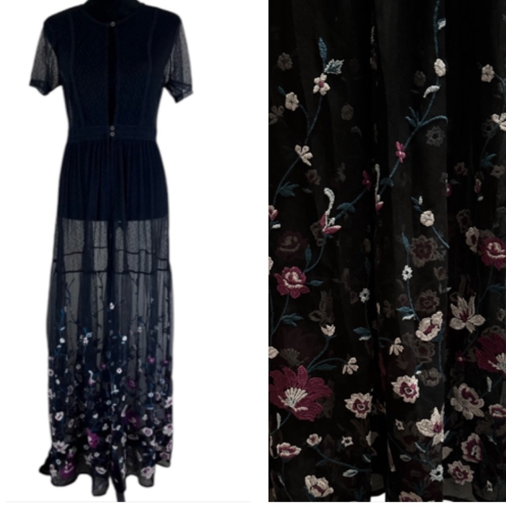 Elegant Black Floral Embroidered Duster